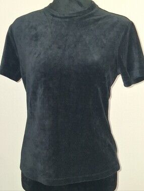 Theory Black Velvet Short-Sleeve Mock Neck Top